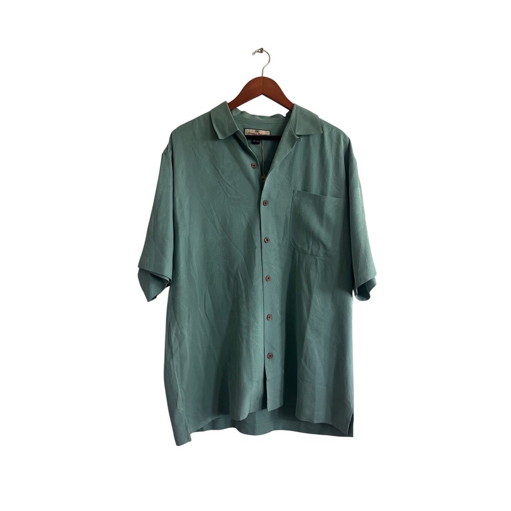 Tommy Bahama Mens Silk Shirt Sage Green Tropical Jacquard Short Sleeve M NEW